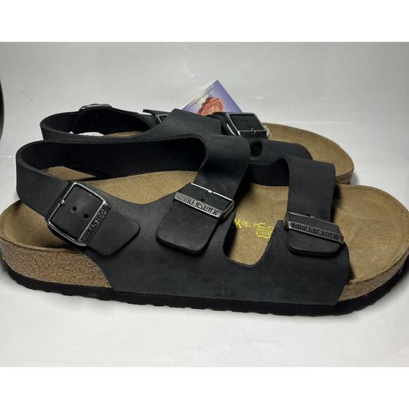 VINTAGE ORIGINAL FOOTBED Birkenstock Milano BLACK OILED LEATHER Sandals SZ 42 - Picture 8 of 16